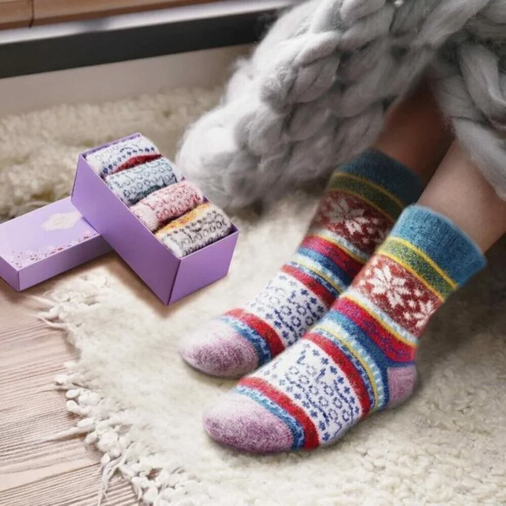 ICEIVY 5-Pair Women’s Fuzzy Cozy Socks Soft Warm Wool Winter Size 5-9
